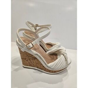 Aldo White Twisted Knot Cork Wedge Sandals Braided Trim Platform Heel Size 8